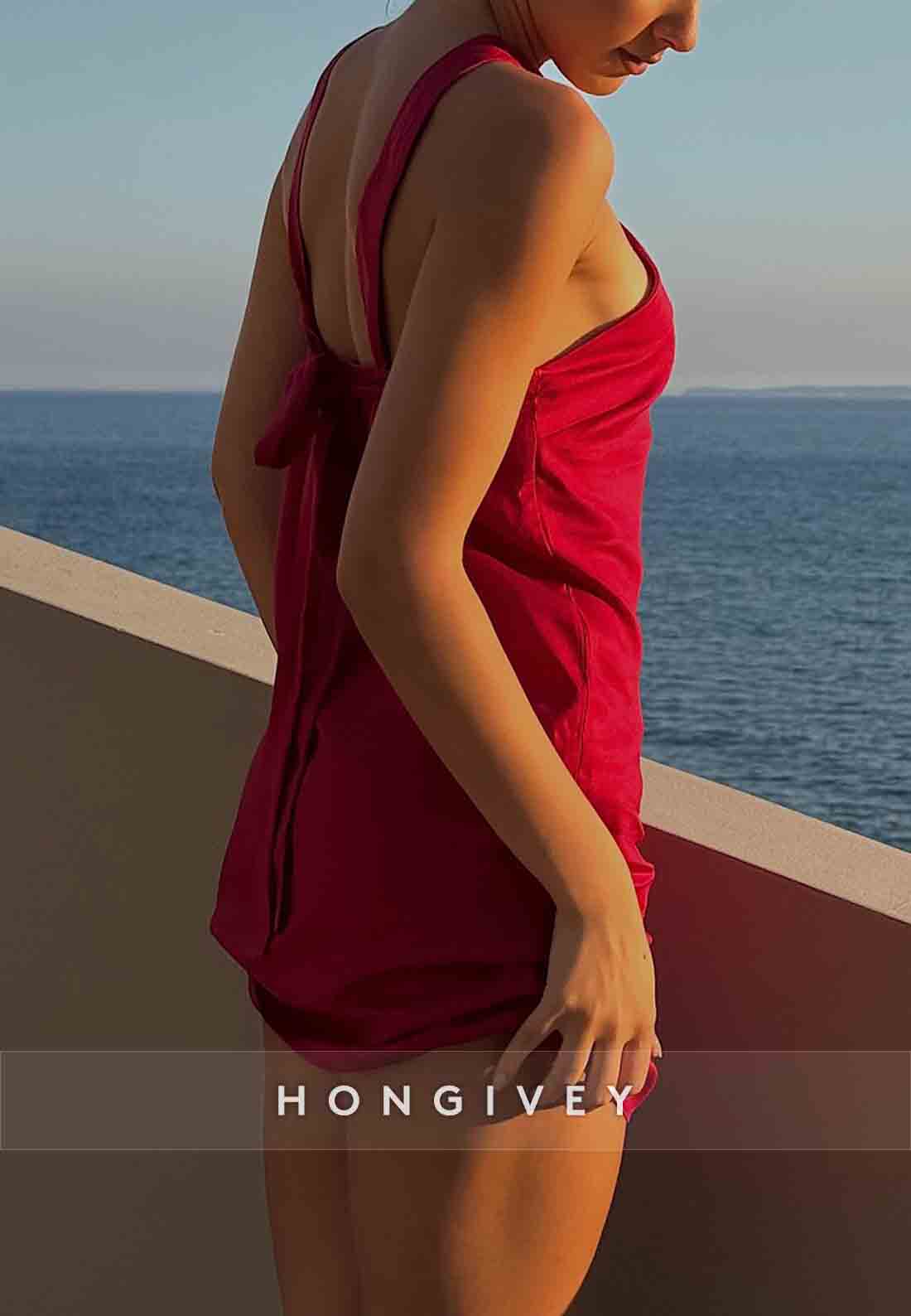 Simple Red Halter Sheath Sleeveless Pleated Mini Homecoming Dress