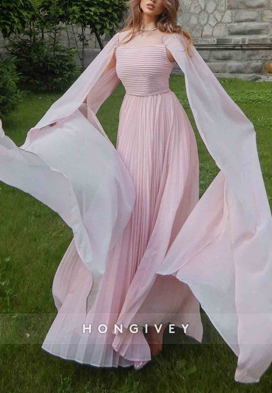 Ruffles Pleated Floor-Length Guest of Wedding A-Line Evening Gowns