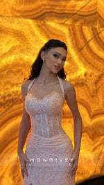 Pink Mermaid Sequins Slit Evening Dress