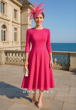3/4 Sleeve A-Line Tea-Length Pleated Mother of the Bride Dress with Shoulder Beading