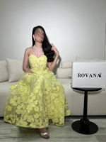 Yellow Sweetheart Applique Sleeveless A-Line Ankle-Length Evening Dress