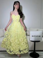 Yellow Sweetheart Applique Sleeveless A-Line Ankle-Length Evening Dress