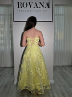 Yellow Sweetheart Applique Sleeveless A-Line Ankle-Length Evening Dress