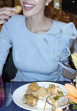 Sky Blue Floor-Length Mermaid Scoop Evening Gowns with Bowknot