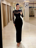 Black Lace Long Sleeve Mermaid Ankle-Length Evening Dress