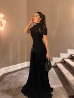 Elegant Black High Neck Half Sleeve Mermaid Sequins Appliques Evening Dress