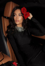 Black Sequins Sparkle Beaded Long Sleeve Mermaid Ankle-Length Evening Dress