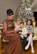 Beaded High Neck Lace Long Sleeve Mermaid Evening Dress