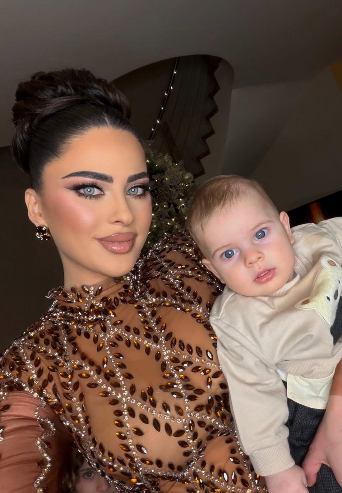 Beaded High Neck Lace Long Sleeve Mermaid Evening Dress