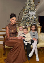 Beaded High Neck Lace Long Sleeve Mermaid Evening Dress