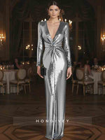 Sequined V Neck Mermaid Evening Gown Glittering
