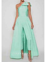 One Shoulder Bow Jumpsuit Detachable Evening Dress