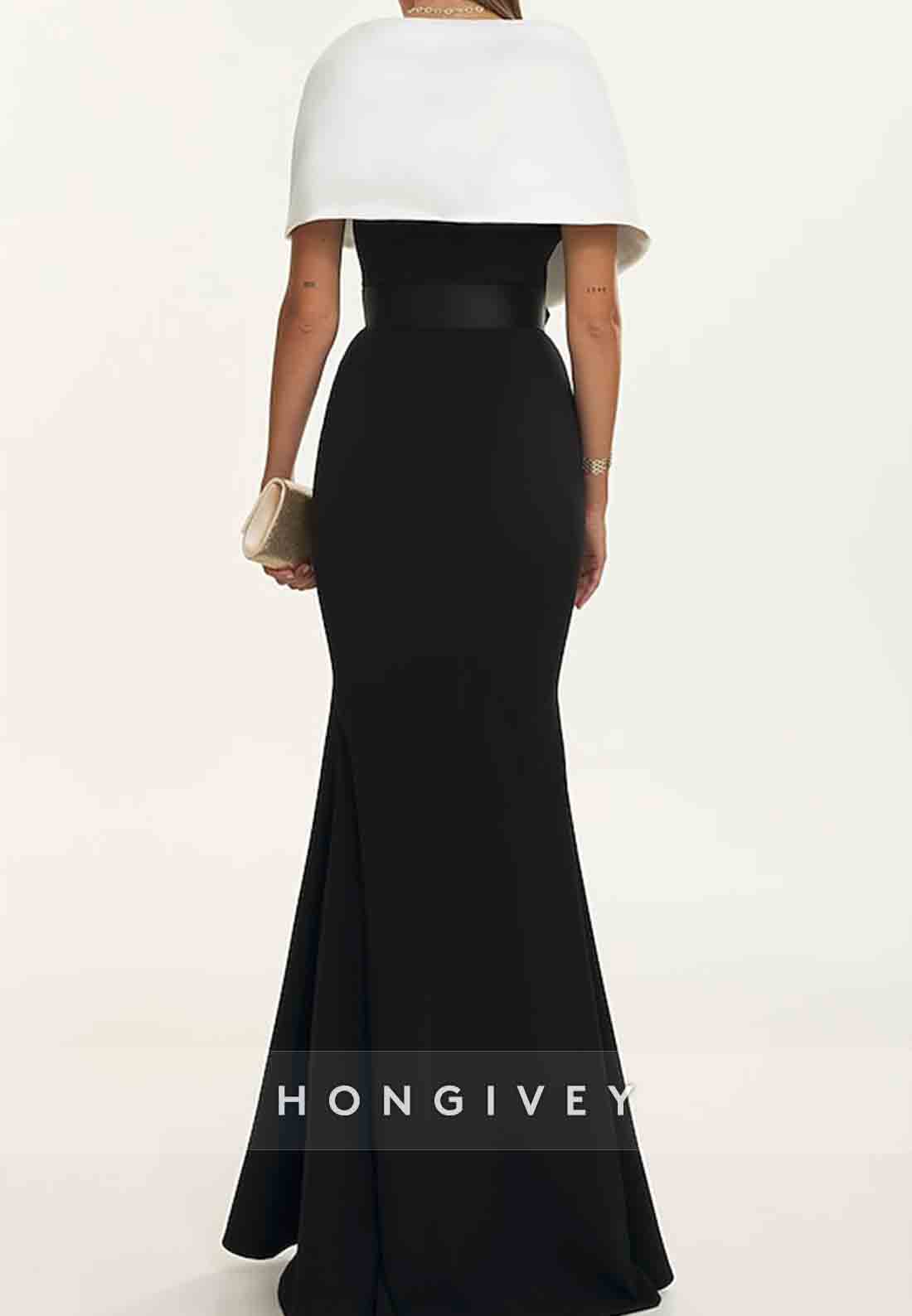 Simple Shawl Satin Floor-Length Wedding Guest Dress Mermaid Evening Gowns