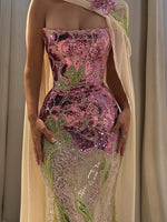 Exquisite Strapless Sleeveless Sequins Sparkle Flowers Mermaid Prom Dress