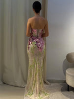 Exquisite Strapless Sleeveless Sequins Sparkle Flowers Mermaid Prom Dress