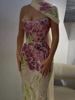 Exquisite Strapless Sleeveless Sequins Sparkle Flowers Mermaid Prom Dress