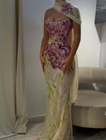 Exquisite Strapless Sleeveless Sequins Sparkle Flowers Mermaid Prom Dress
