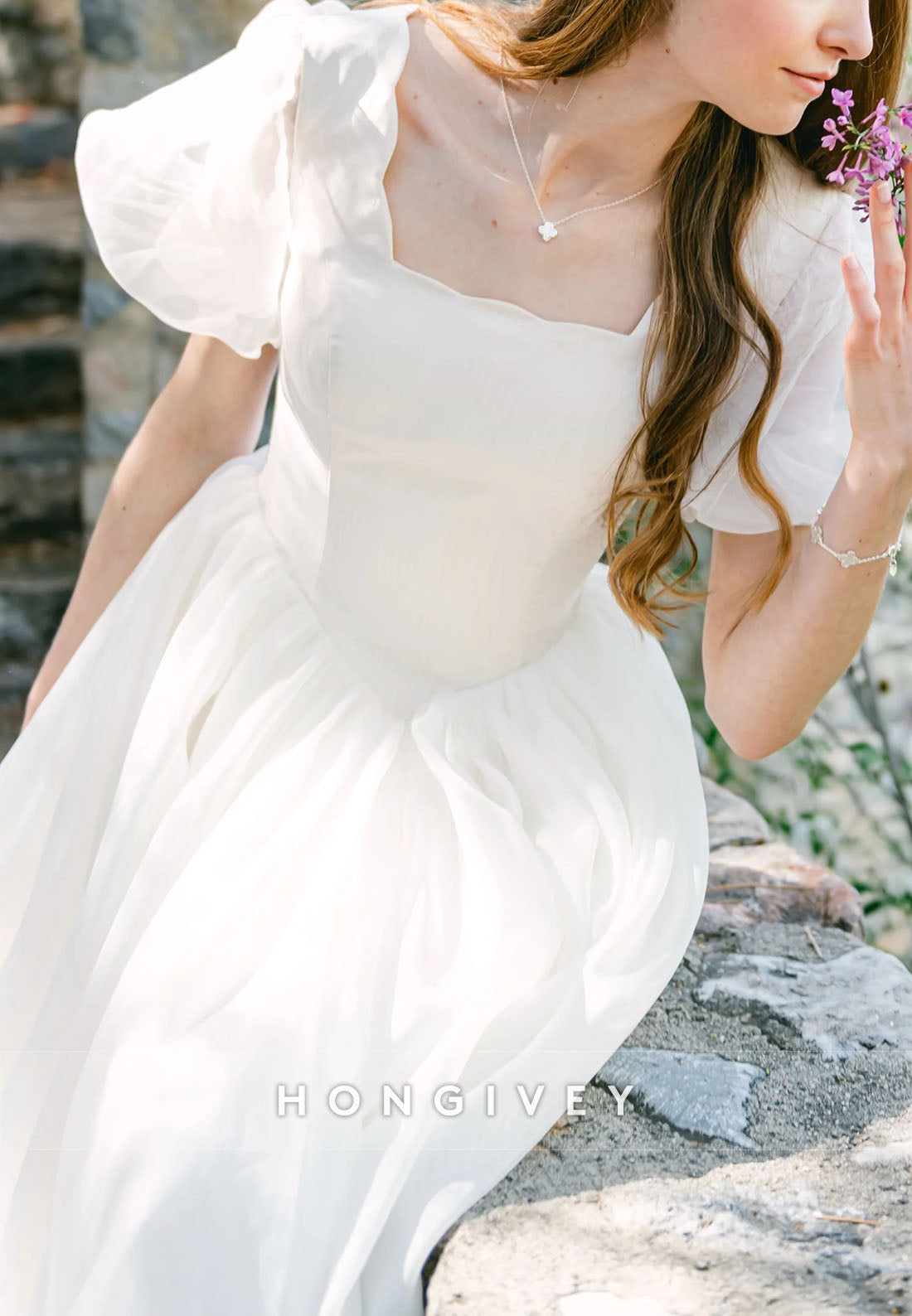 Short Sleeves Scalloped Neck Court Train Princess Wedding Dresses