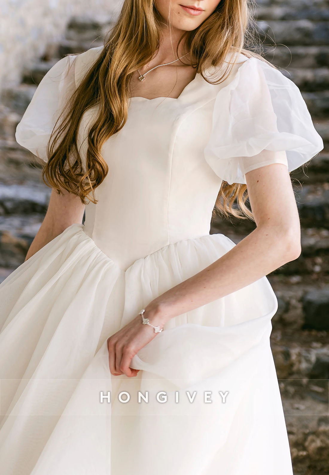 Short Sleeves Scalloped Neck Court Train Princess Wedding Dresses