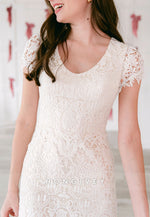 Cap Sleeves Court Train Lace Crisscross Back Trumpet Wedding Dresses