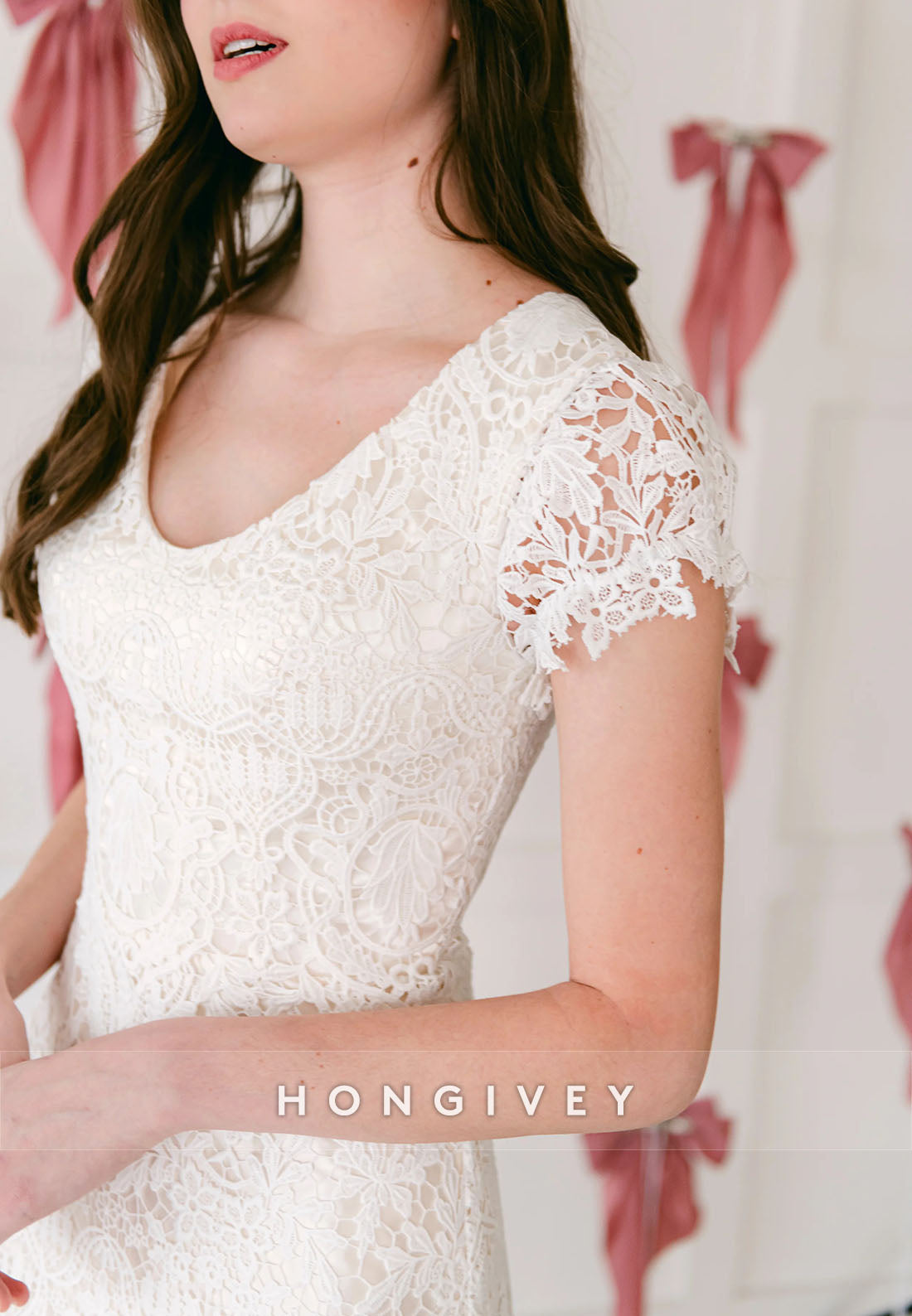 Cap Sleeves Court Train Lace Crisscross Back Trumpet Wedding Dresses