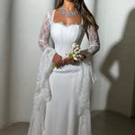 Square Neck Lace Long Sleeve Mermaid Floor-Length Wedding Dress