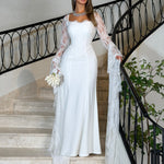 Square Neck Lace Long Sleeve Mermaid Floor-Length Wedding Dress