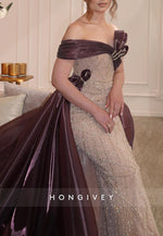 Sparkly Off the Shoulder Sheath Evening Gowns with Beading