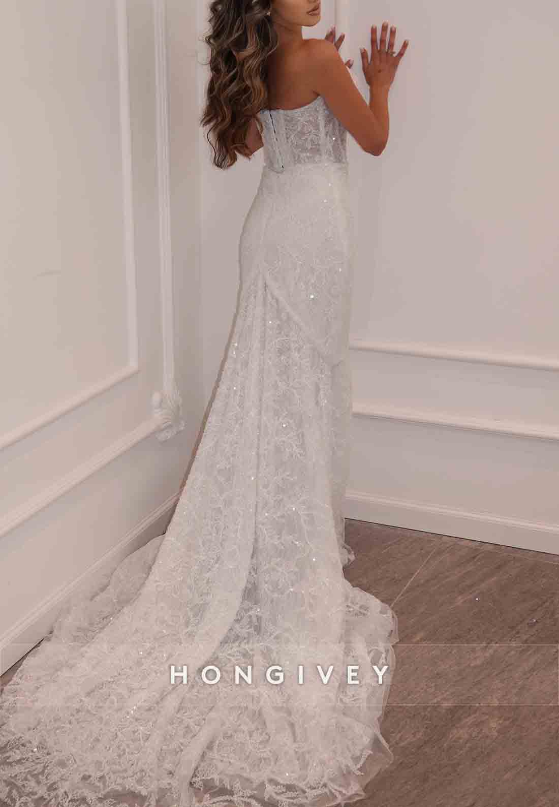 Sweetheart Strapless Trumpet Embroidery Wedding Dresses with Beading