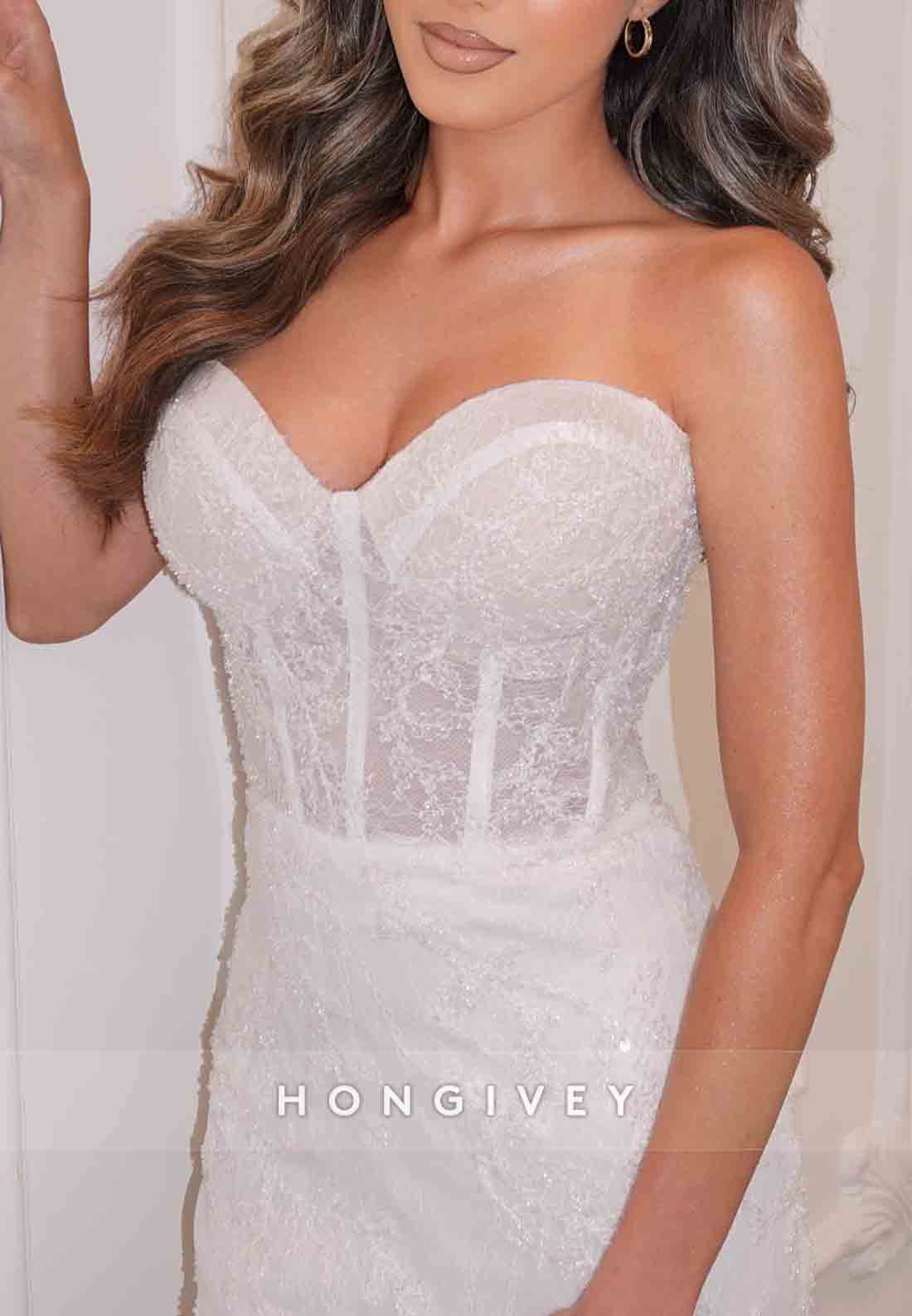 Sweetheart Strapless Trumpet Embroidery Wedding Dresses with Beading