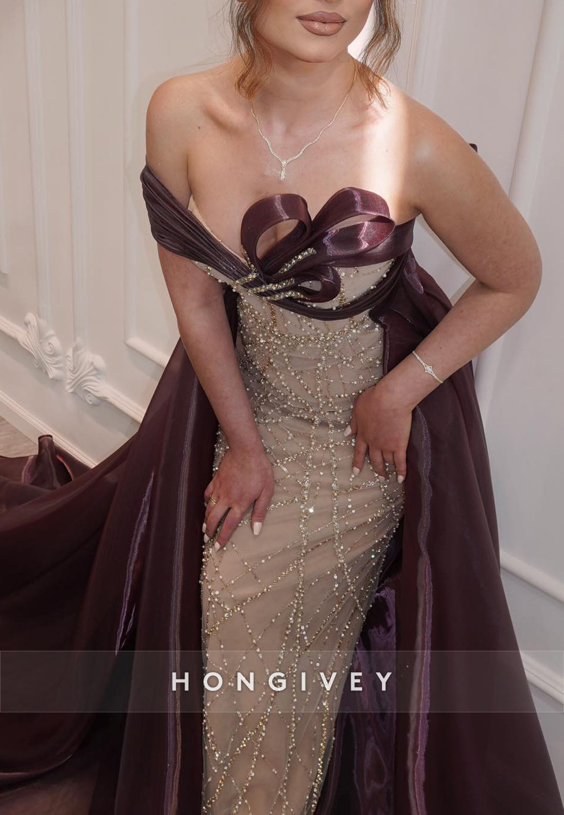 Sparkly Off the Shoulder Sheath Evening Gowns with Beading