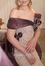 Sparkly Off the Shoulder Sheath Evening Gowns with Beading