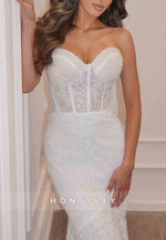 Sweetheart Strapless Trumpet Embroidery Wedding Dresses with Beading