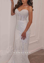 Sweetheart Strapless Trumpet Embroidery Wedding Dresses with Beading