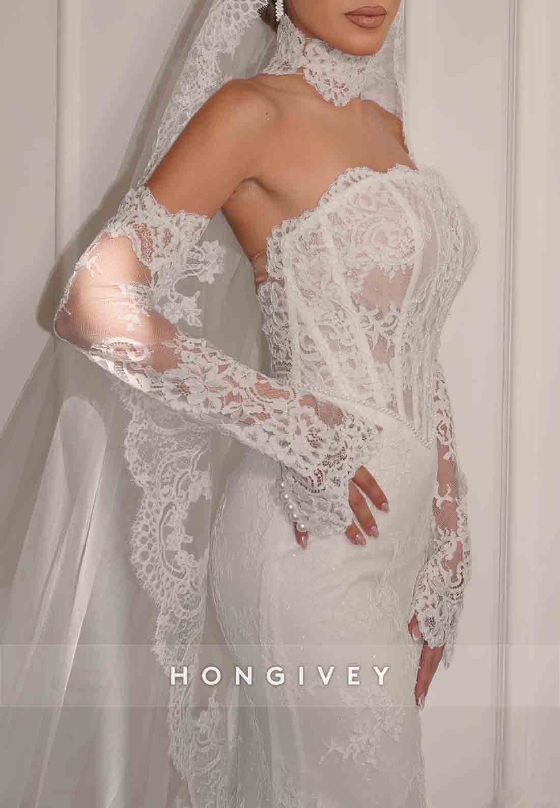 Strapless Mermaid Bridal Gown Lace Court Train Wedding Dresses