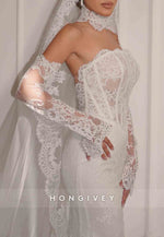 Strapless Mermaid Bridal Gown Lace Court Train Wedding Dresses