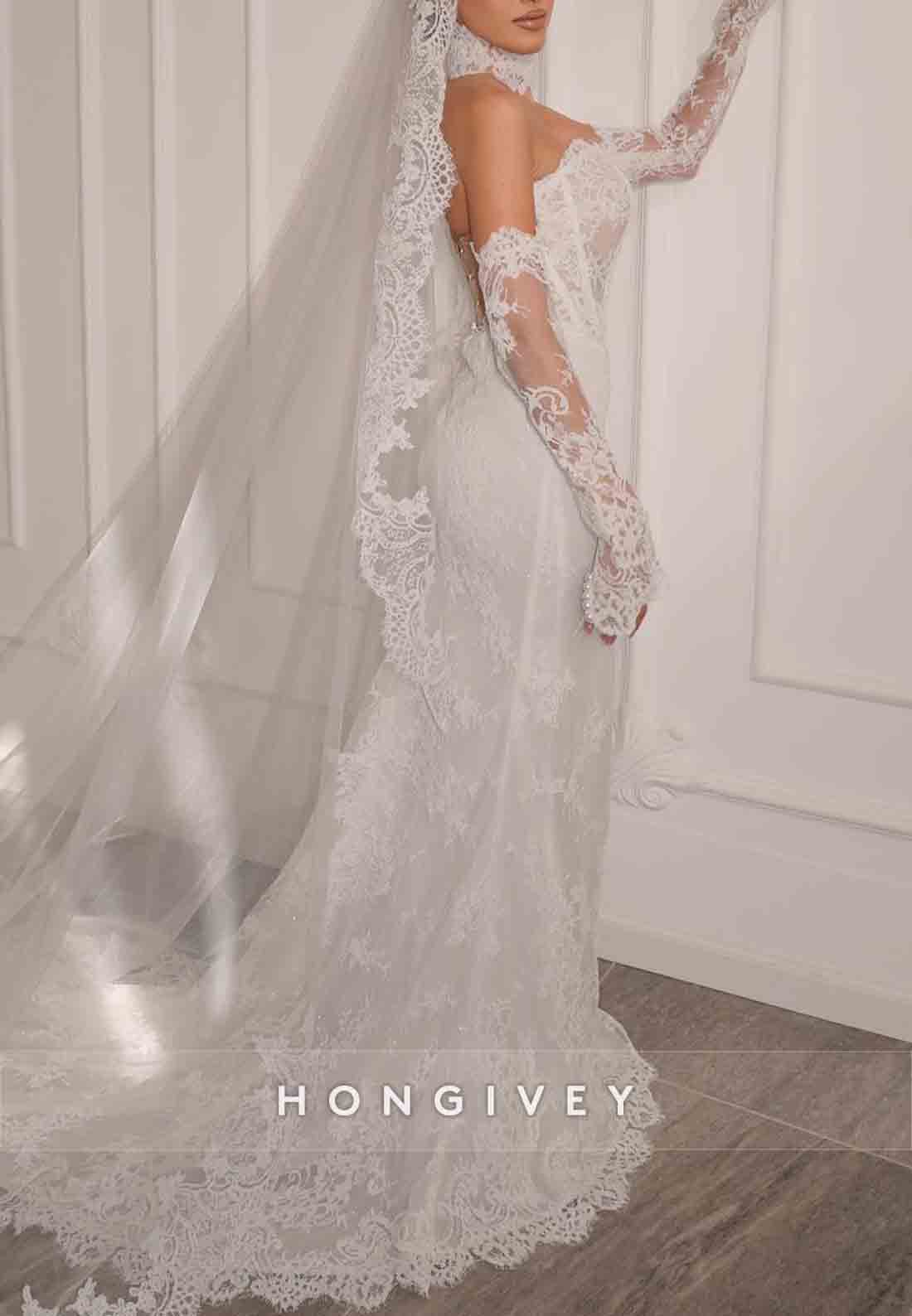 Strapless Mermaid Bridal Gown Lace Court Train Wedding Dresses