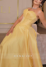 Yellow Sweetheart Satin A-Line Evening Gowns Empire Evening Gowns