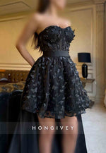 Strapless Black Short Sleeveless Detachable Princess Homecoming Dresses with Butterfly