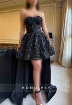Strapless Black Short Sleeveless Detachable Princess Homecoming Dresses with Butterfly