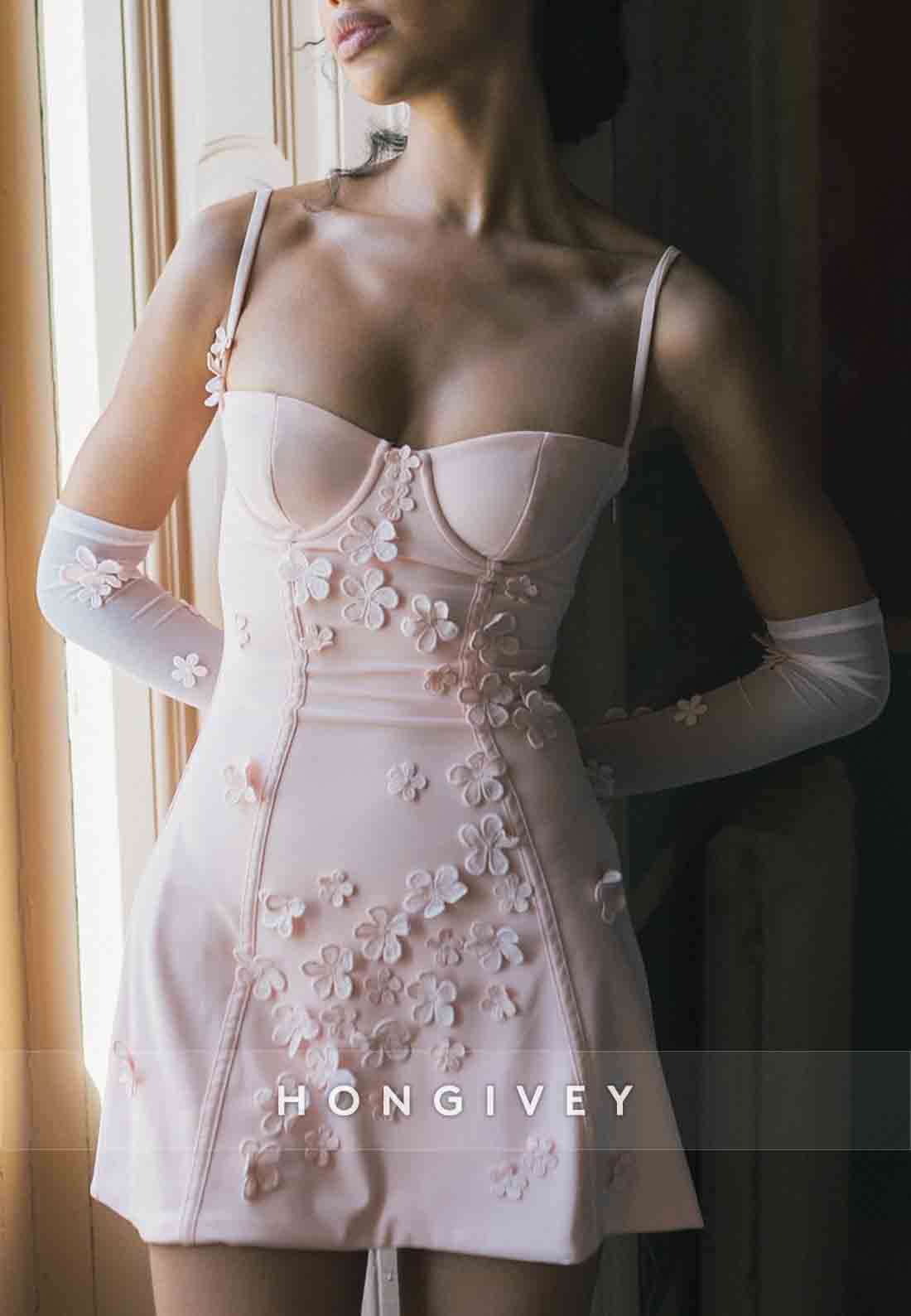 Sweetheart Spaghetti Straps Mini HomecomingDresses with Appliqued Flowers