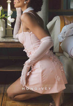 Sweetheart Spaghetti Straps Mini HomecomingDresses with Appliqued Flowers