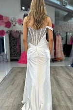 One Shoulder Sleeveless Spaekle Beaded Mermaid Side Slit Prom Dress
