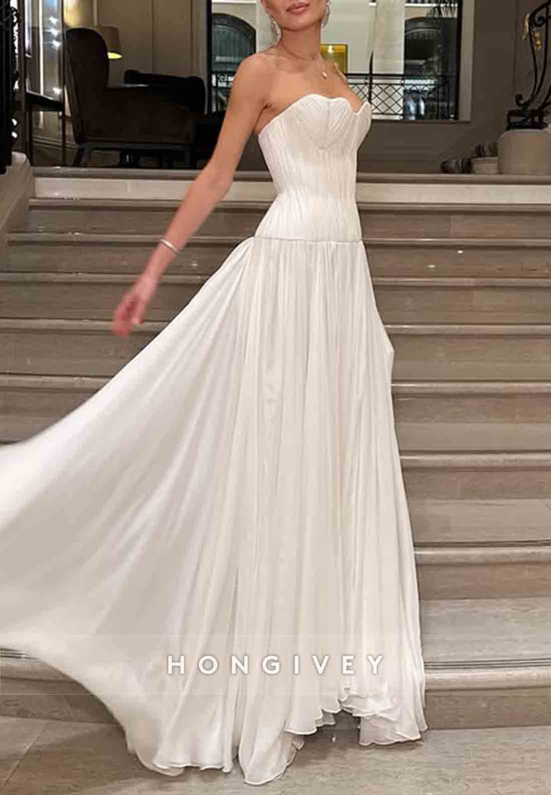 Sweetheart Simple Strapless Floor-Length A-Line Wedding Dresses