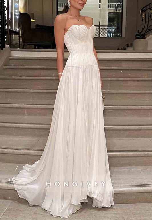 Sweetheart Simple Strapless Floor-Length A-Line Wedding Dresses