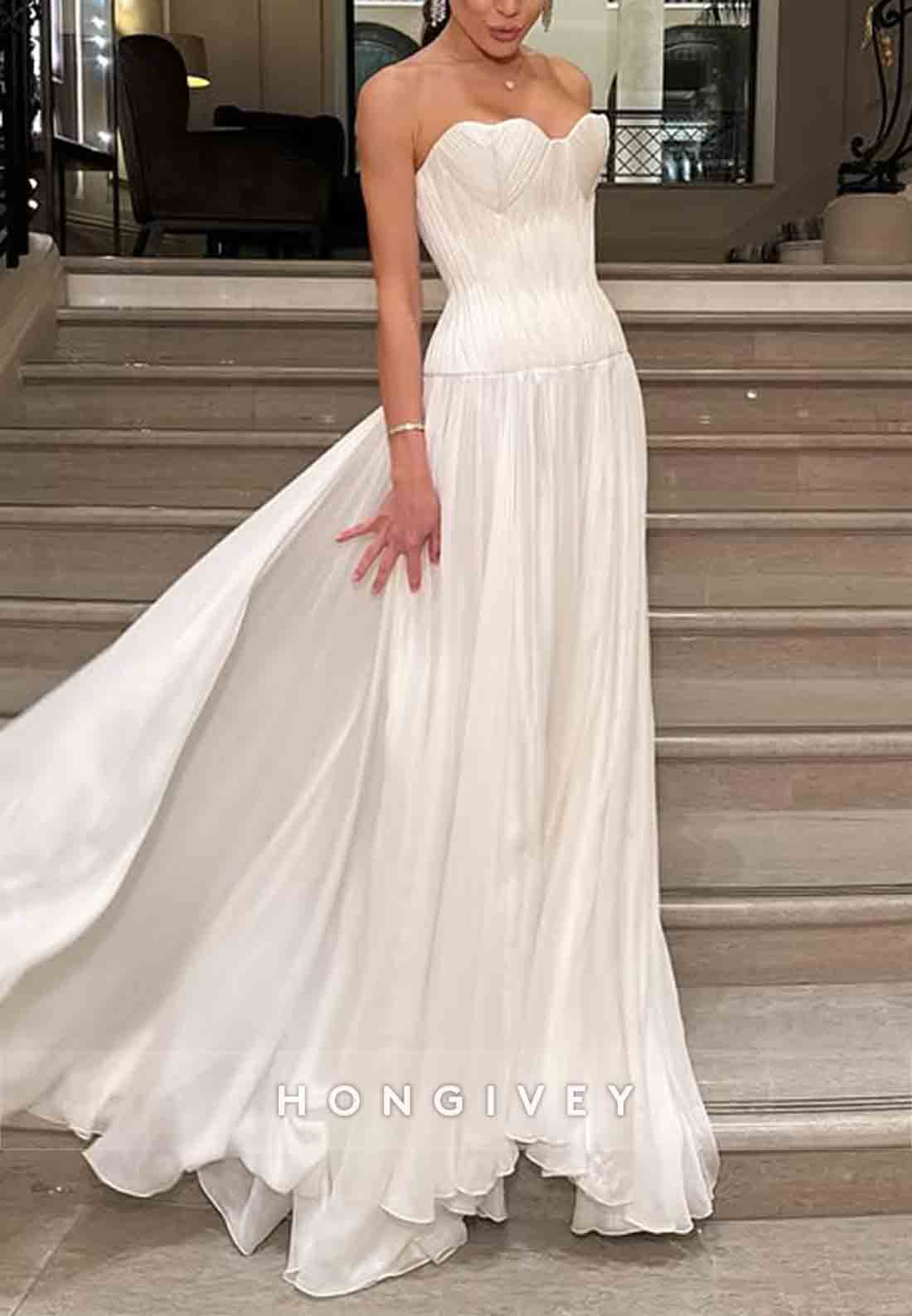 Sweetheart Simple Strapless Floor-Length A-Line Wedding Dresses