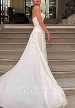 Sweetheart Simple Strapless Floor-Length A-Line Wedding Dresses