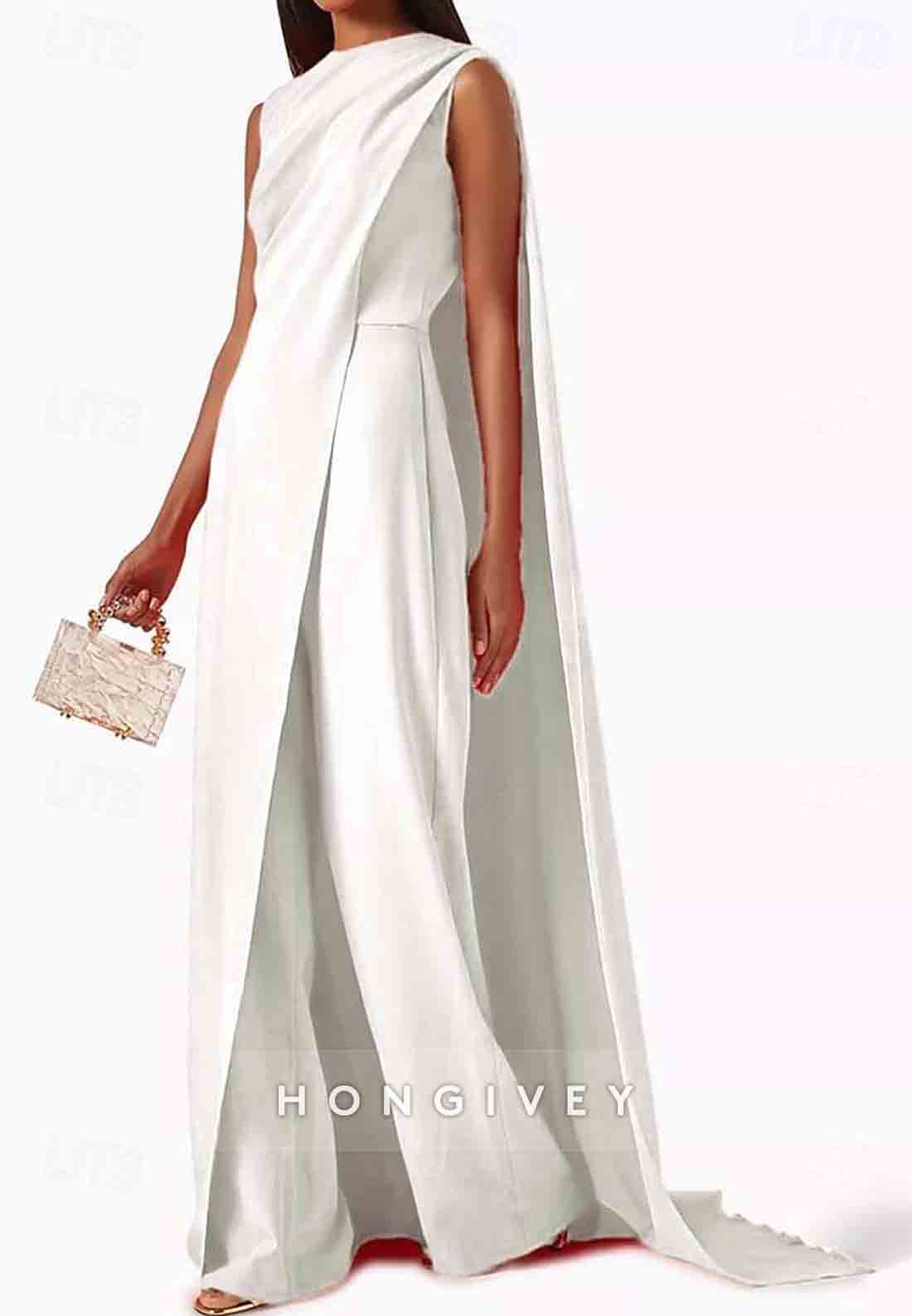 Sleeveless Evening Gowns Wedding Guest Jumpsuit Mother of Bride Dress with Cape