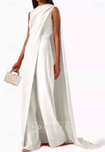 Sleeveless Evening Gowns Wedding Guest Jumpsuit Mother of Bride Dress with Cape