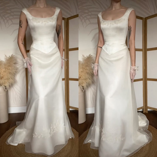Elegant Square Neck Sleeveless Applique Mermaid Floor-Length Wedding Dress